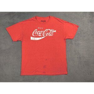 Coca Cola Shirt Adult Mens Large Red White Spell Out Logo Short Sleeve